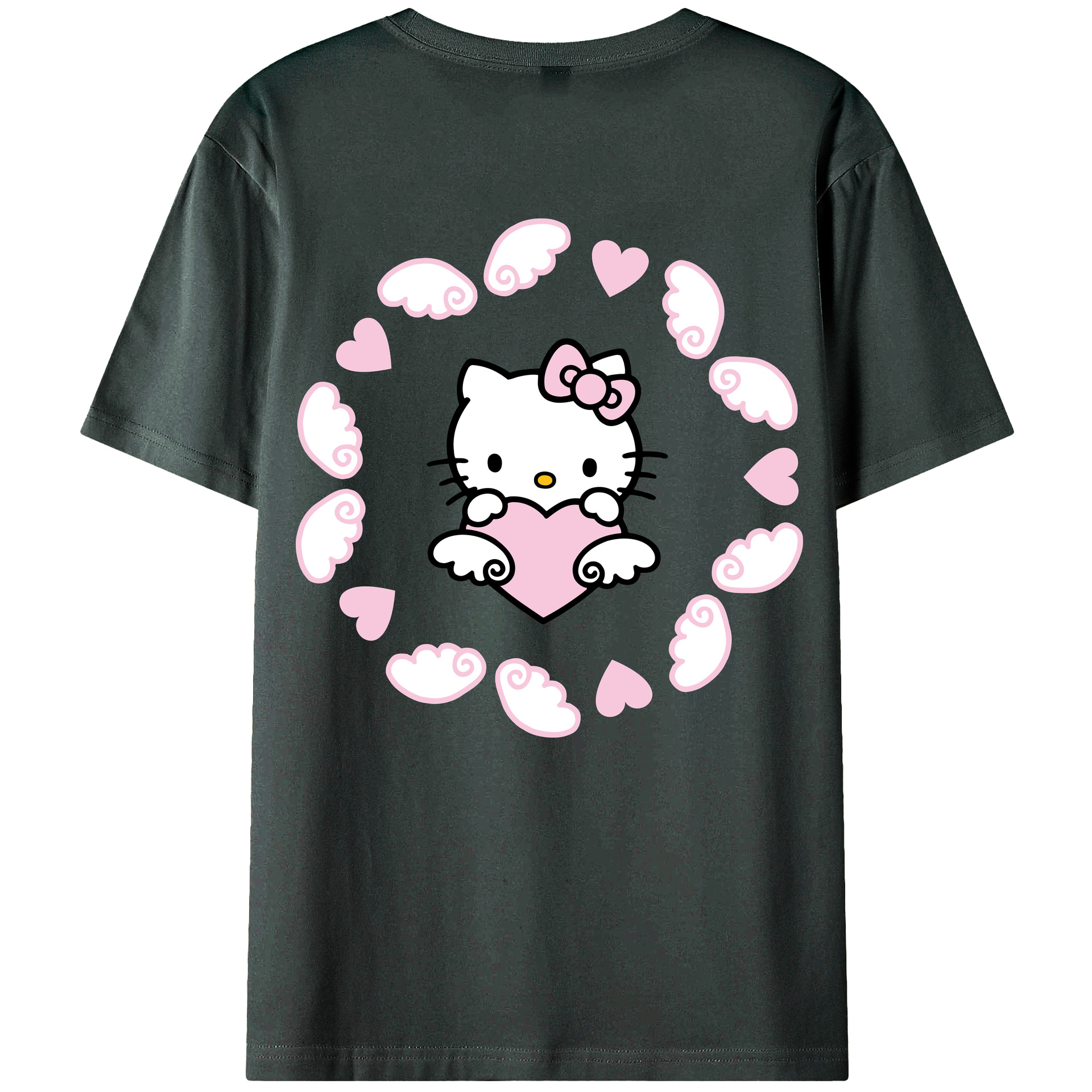 （画像用） Hello Kitty ハローキティ 綿100％ メンズ半袖Tシャツ（バックプリント） 通気性